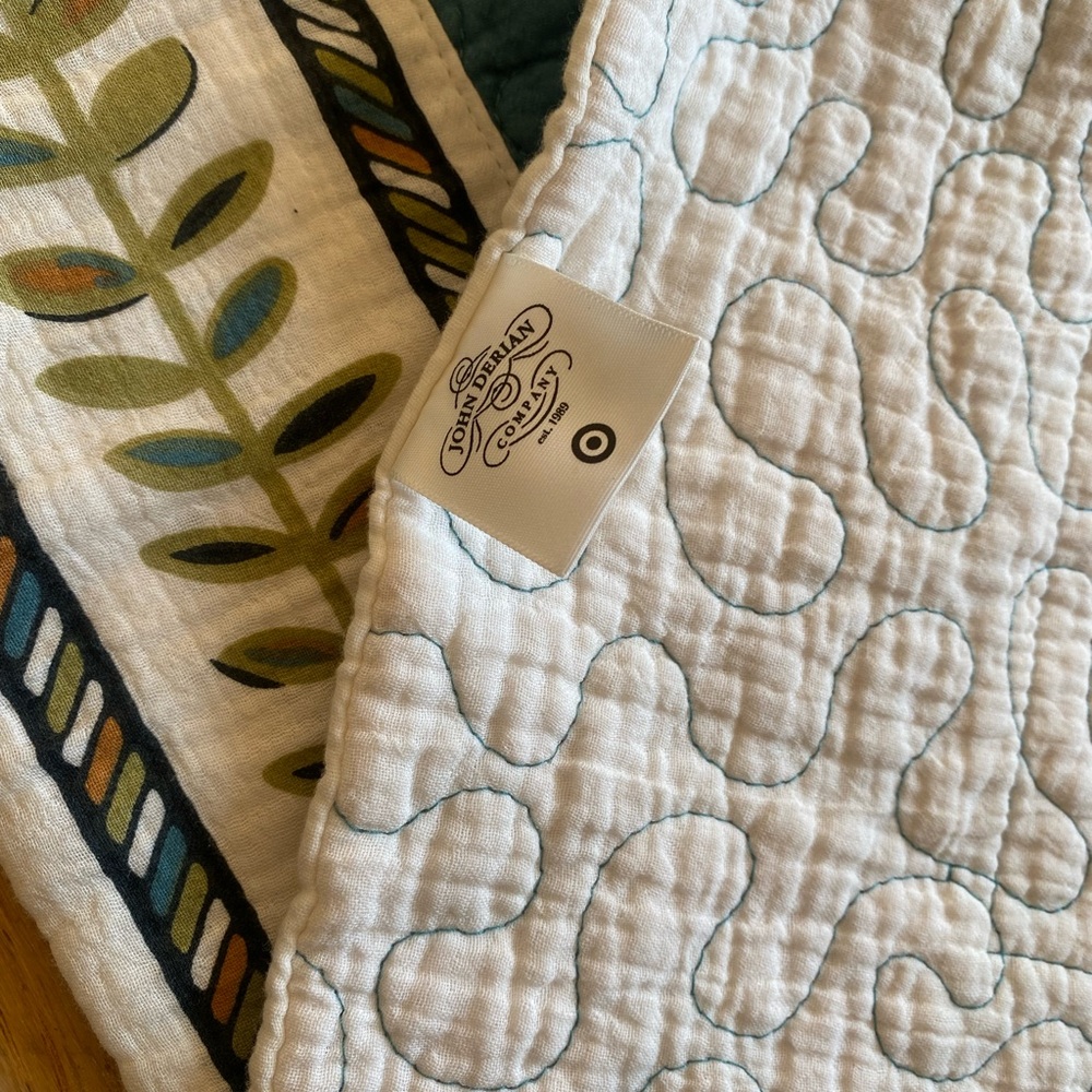 John Derian X Target Elegant Teal Leaf Pattern Quilt - Picture 2 of 4